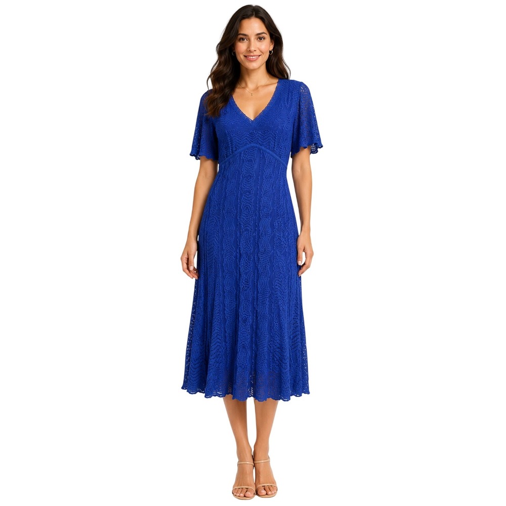 Rabbit Rabbit Rabbit Women's Textured Lace V Neck Short Sleeve Midi Dress Sz 18